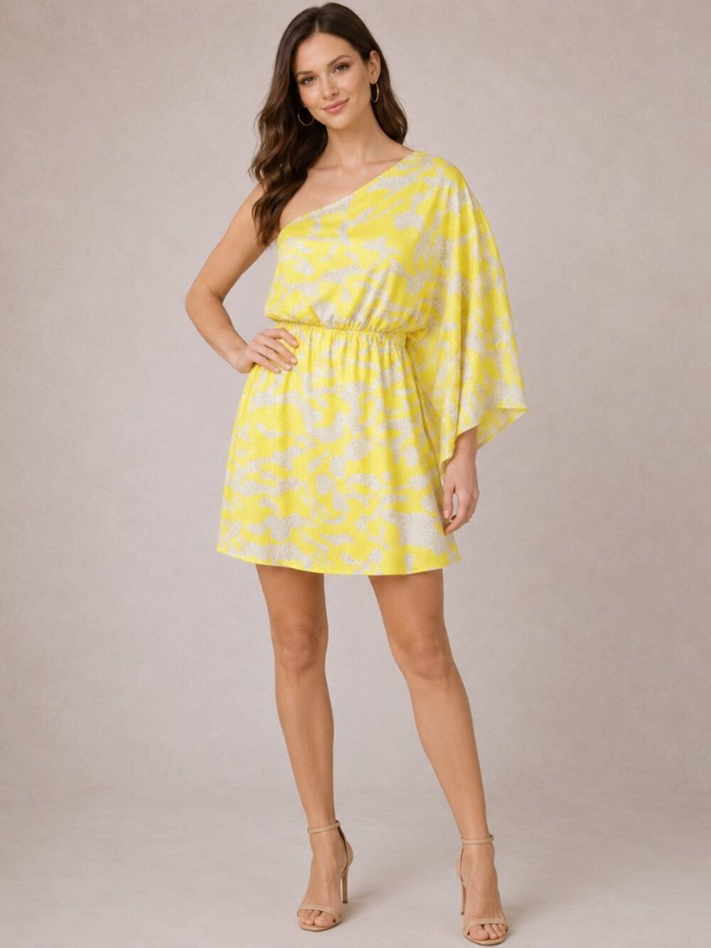 Tyche One-Shoulder Yellow Textured Dress – Size Large